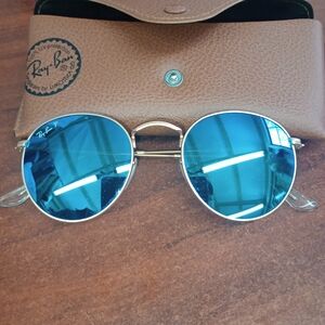 Ray-Ban Gold Frame Sunglasses with Blue Lenses